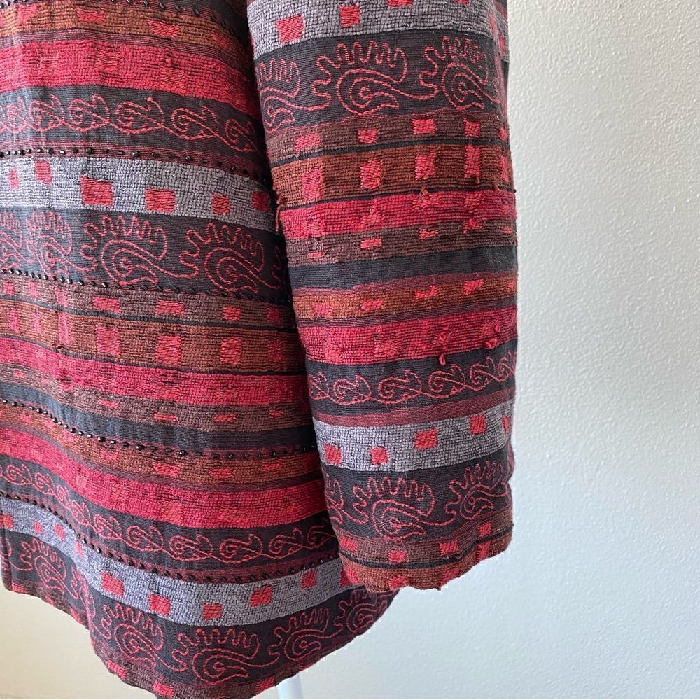 Alfred Dunner Aztec Pattern Jacket Red Beaded Open Front SZ 14 - Picture 10 of 14